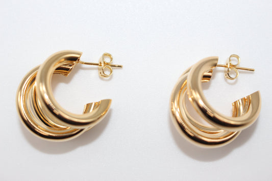 Chunky Triple Hoop Earrings in Gold