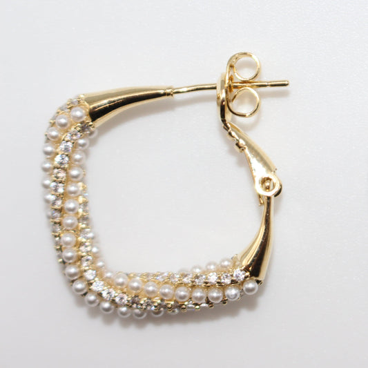 Pearl & Crystal Square Hoop Earrings