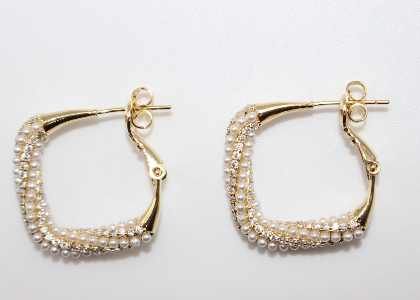 Pearl & Crystal Square Hoop Earrings
