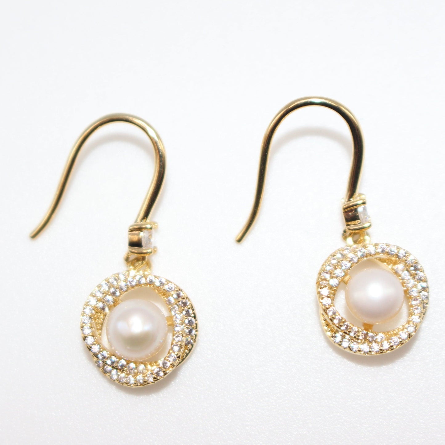 Pearl Drop Earrings with Crystal Halo