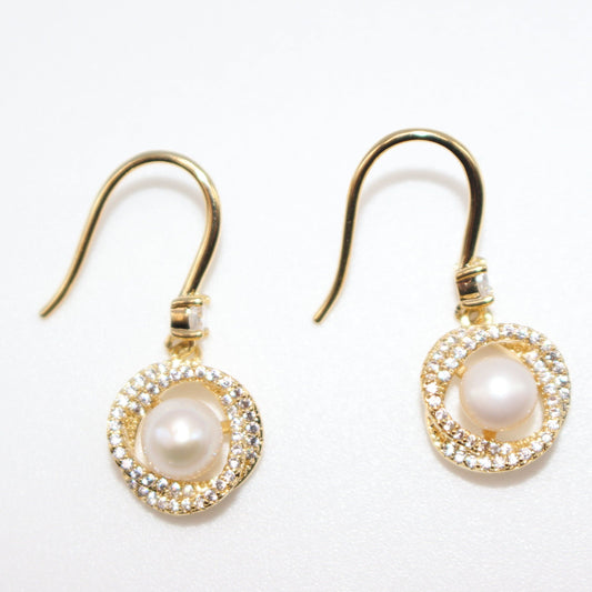 Pearl Drop Earrings with Crystal Halo