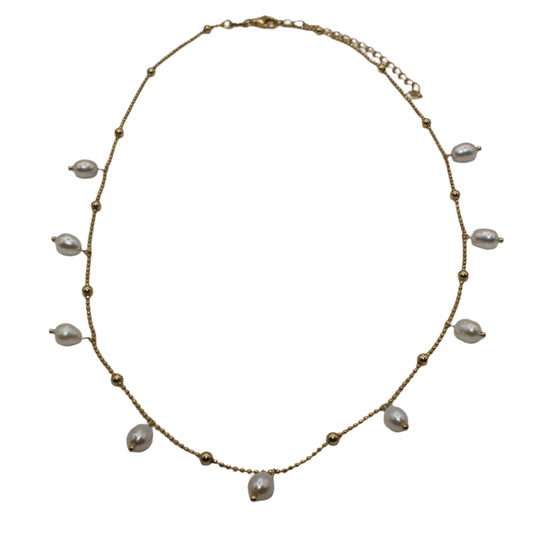 Dainty Pearl & Gold Beaded Necklace