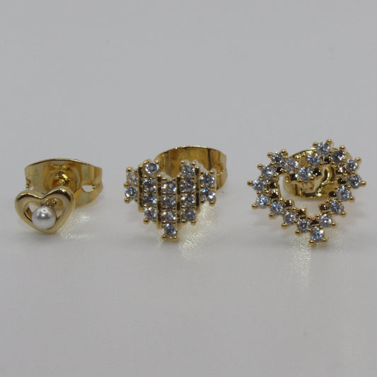 Three Heart Stud Earring Set